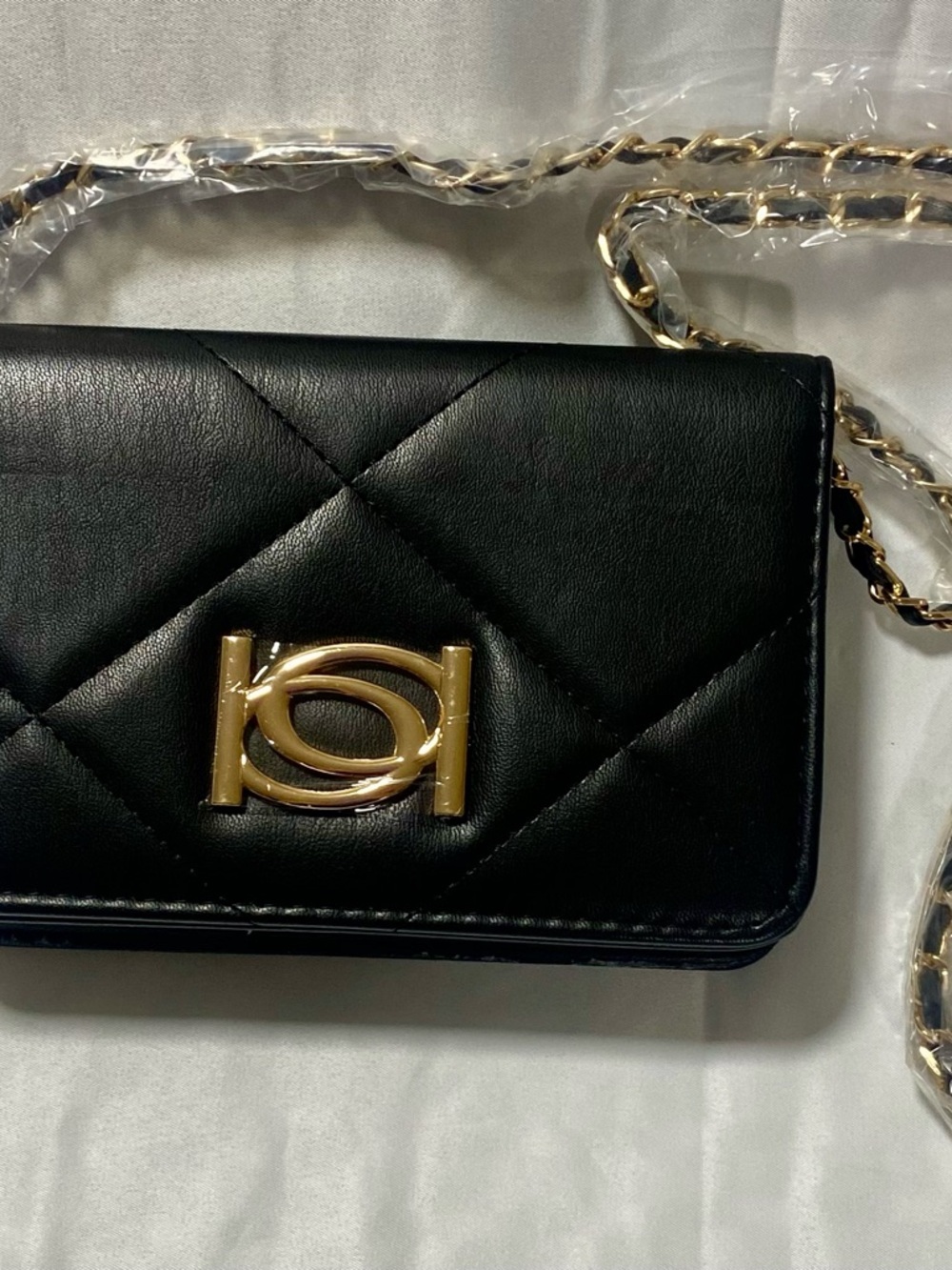 bebe Black Quilted Crossbody with Gold Hardware